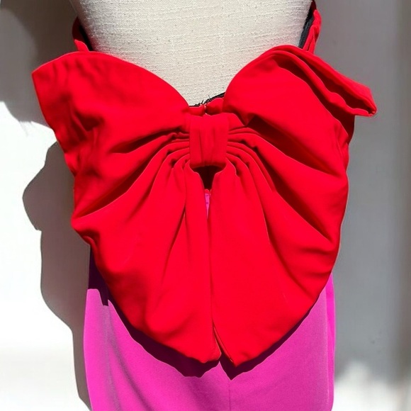 🌻Toccin Red & Pink Draped Bow Mini Cocktail Night our Formal Dress Size 14 - Picture 10 of 14